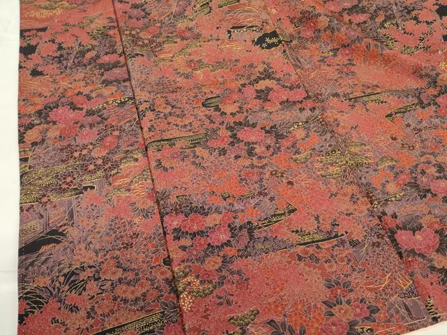 平和屋着物■上質な小紋 紬地 風景草花文 正絹 逸品 DABF3008op