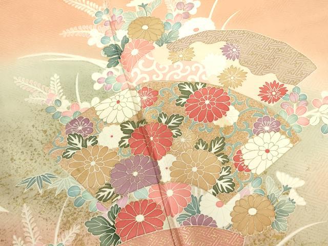 平和屋着物■色留訪問着 扇面花文 暈し染 金彩 正絹 逸品 DABF3014op