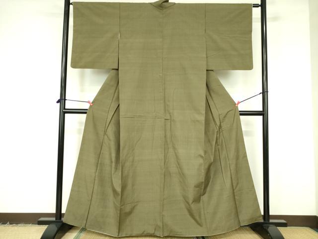 平和屋着物■上質な紬 草色 正絹 逸品 DABF3068op