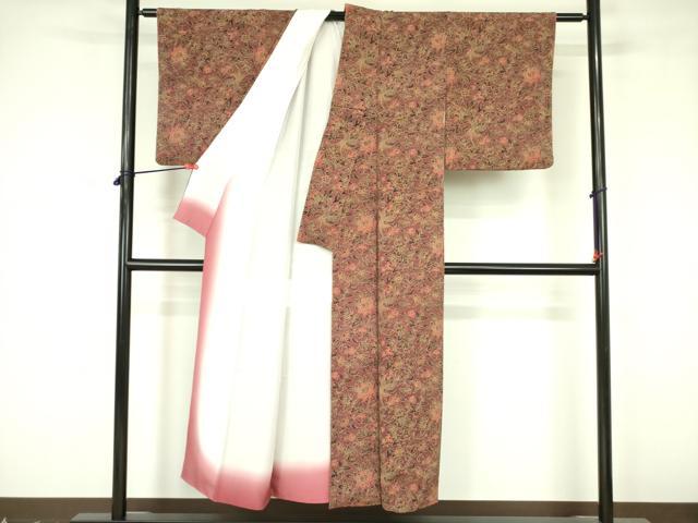 平和屋着物■上質な小紋 型染 更紗花鳥文 鬼しぼ縮緬 正絹 逸品 DABF3073op