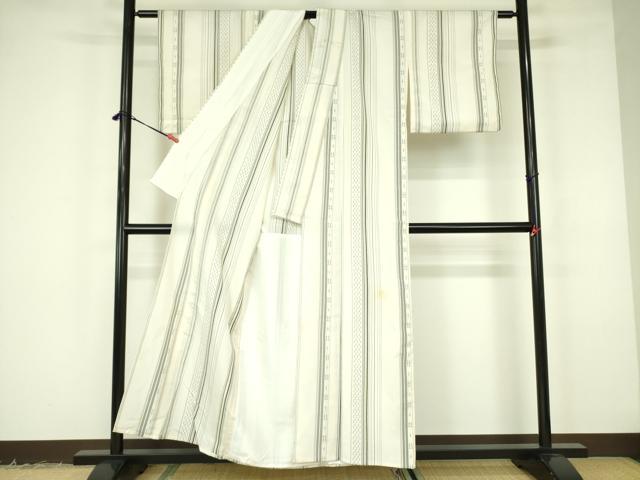 平和屋着物▽本塩沢 単衣 絣間道 正絹 逸品 DABF3104op