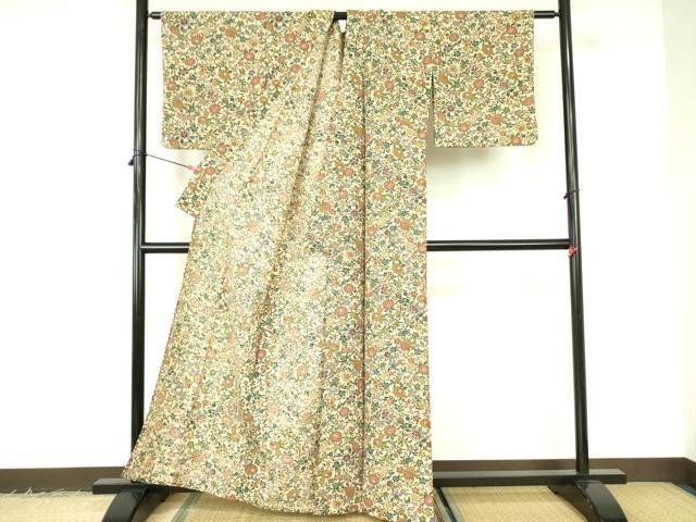 平和屋着物▽小紋 単衣 型染 草花 洗える着物 DABF3114op