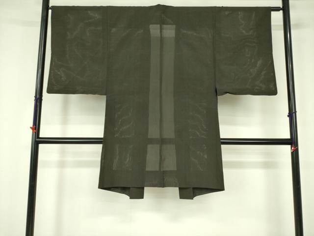 平和屋着物▽男性 長羽織 スリーシーズン 春夏秋 塵除け 縦絽 憲法黒茶色 正絹 逸品 DABF3117op