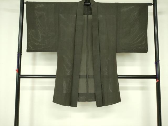 平和屋着物▽男性 長羽織 スリーシーズン 春夏秋 塵除け 縦絽 憲法黒茶色 正絹 逸品 DABF3117op
