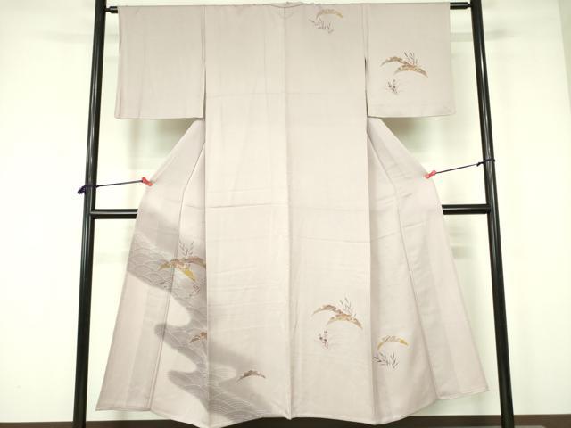 平和屋着物▽訪問着 単衣 刺繍 雪芝花文 暈し染め 金彩 正絹 逸品 DABF3118op