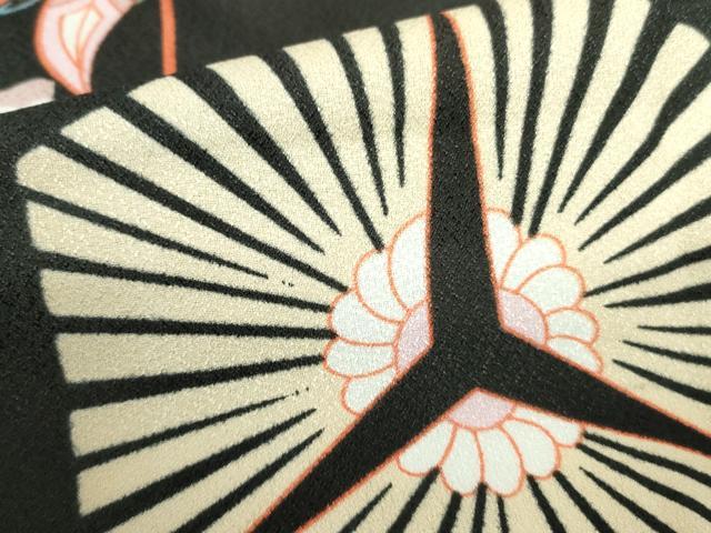 平和屋着物▽小紋 単衣 宝尽くし松葉花文 黒地 洗える着物 DABF3125op
