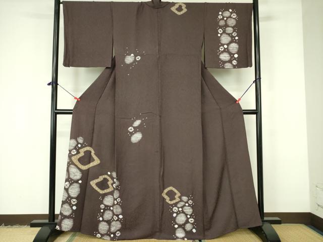 平和屋着物▽訪問着 単衣 杢目絞り 幾何学丸文 正絹 逸品 DABF3127op