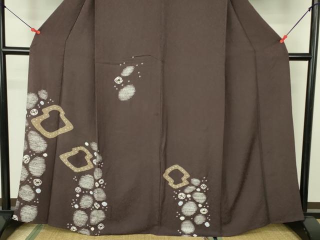 平和屋着物▽訪問着 単衣 杢目絞り 幾何学丸文 正絹 逸品 DABF3127op