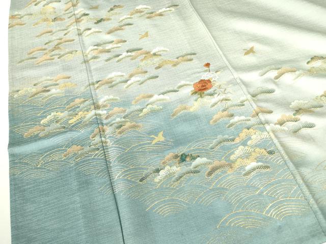 平和屋着物▽訪問着 単衣 刺繍 雪輪花松文 暈し染め 金彩 正絹 逸品 DABF3137op