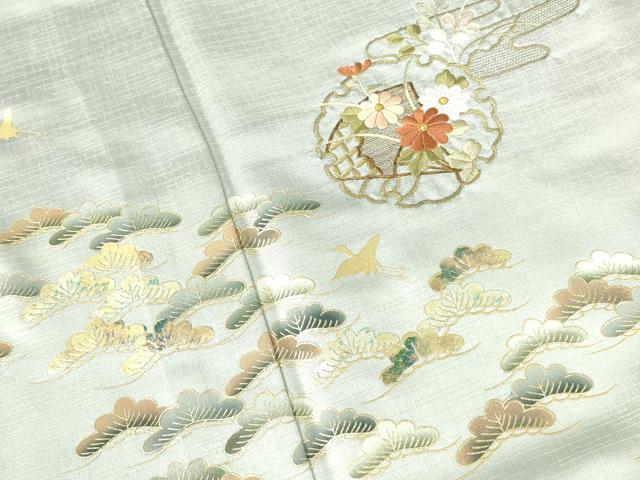 平和屋着物▽訪問着 単衣 刺繍 雪輪花松文 暈し染め 金彩 正絹 逸品 DABF3137op