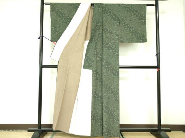 平和屋着物▽小紋 単衣 両面染 草花文 洗える着物 DABF3140op