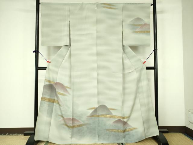 平和屋着物▽訪問着 単衣 風景文 暈し染め 金彩 正絹 逸品 DABF3151op