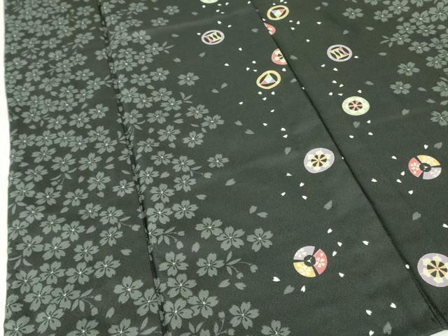 平和屋着物▽小紋 単衣 扇面花丸文 黒地 洗える着物 DABF3158op