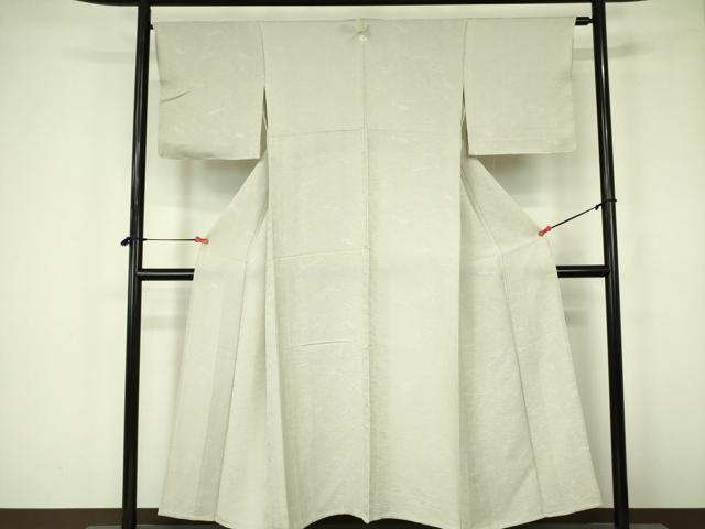 平和屋着物▽上質な色無地 単衣 霞地紋 練色 正絹 逸品 DABF3160op