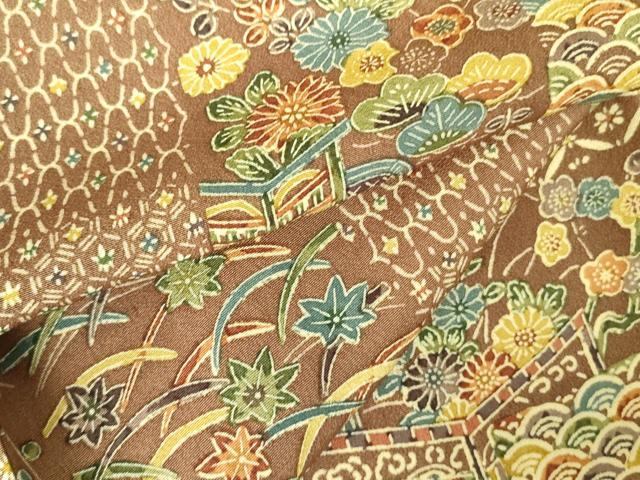 平和屋着物▽上質な小紋 単衣 型染 風景花文 正絹 逸品 DABF3166op