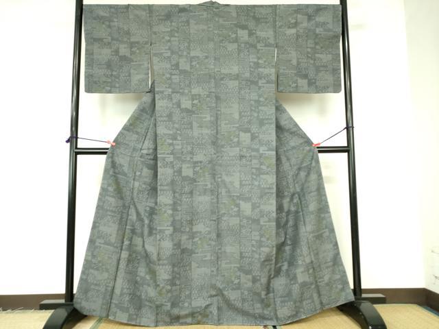 平和屋着物●結城紬 80亀甲 流水花文 正絹 逸品 未使用 DABF3177op