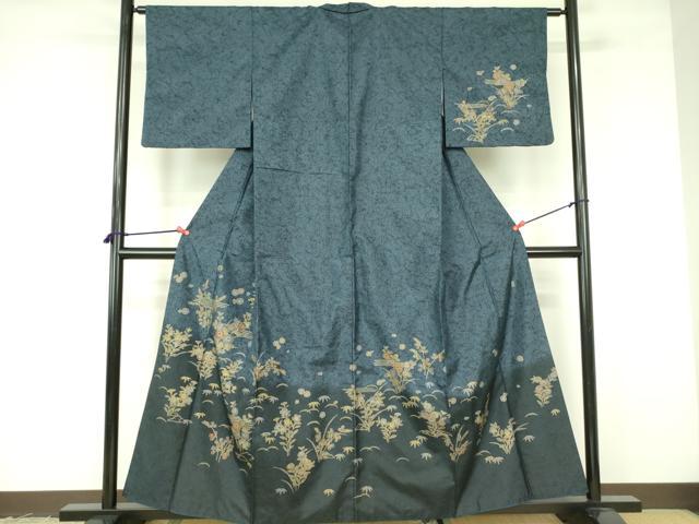 平和屋着物●京友禅の巨匠・頼田勉 臈纈染手描友禅 本場染大島紬 訪問着 草花 暈し染め 金彩 正絹 逸品 DABF3179op