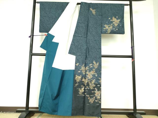 平和屋着物●京友禅の巨匠・頼田勉 臈纈染手描友禅 本場染大島紬 訪問着 草花 暈し染め 金彩 正絹 逸品 DABF3179op