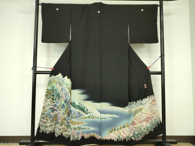 平和屋着物●京加賀友禅 松本健一 黒留袖 風景花文 暈し染め 正絹 逸品 DABF3184op