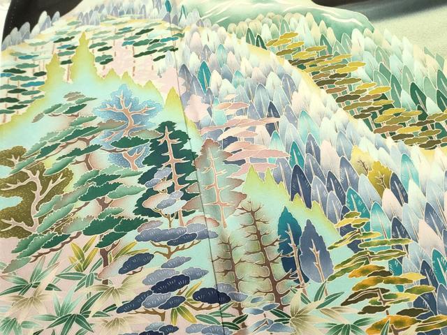 平和屋着物●京加賀友禅 松本健一 黒留袖 風景花文 暈し染め 正絹 逸品 DABF3184op