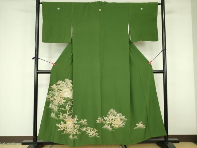 平和屋着物▼豪華色留袖 螺鈿 風景花松文 金彩 正絹 逸品 DABF3218op