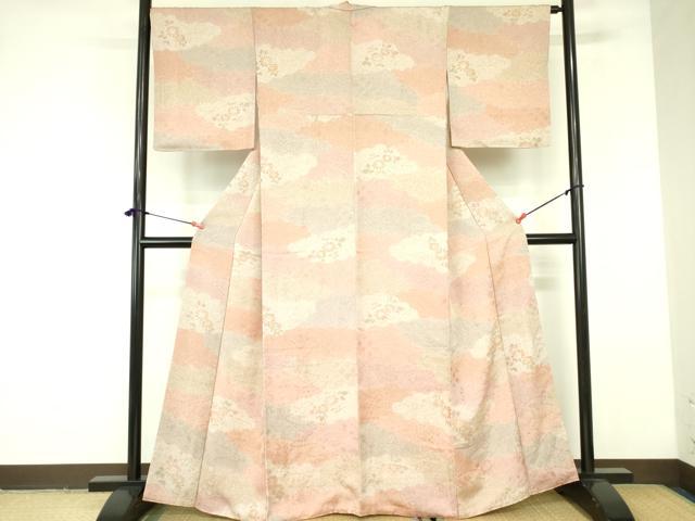 平和屋着物▼上質な小紋 地紋起こし 雲取草花文 正絹 逸品 DABF3237op