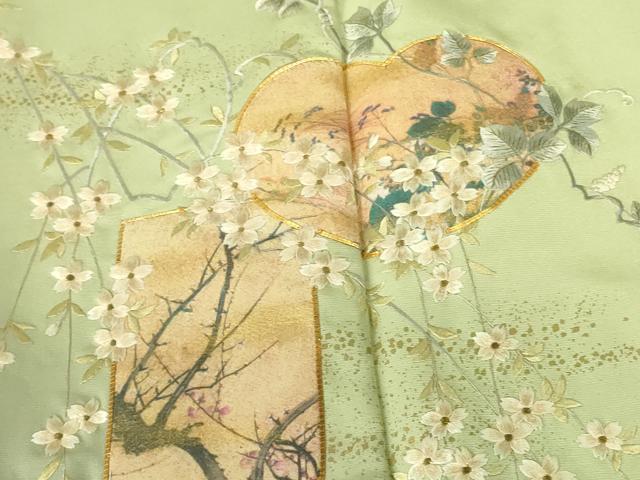 平和屋着物▼訪問着 駒刺繍 流水花文 枝垂れ桜 暈し染め 金彩 やまと誂製 正絹 逸品 DABF3254op