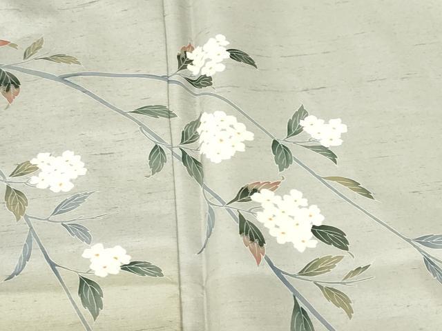 平和屋着物▽十日町友禅作家 越村幸雪 訪問着 単衣 白山紬 枝花文 暈し染め 正絹 逸品 DABF3284op