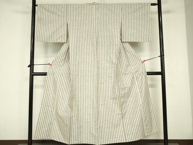 平和屋着物▽ぜんまい紬 単衣 縞 正絹 逸品 DABF3285op