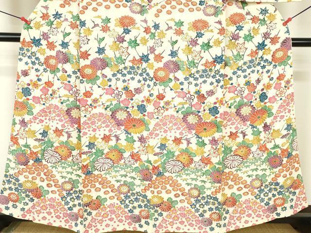 平和屋着物▽訪問着 単衣 型染 菊 枝梅 正絹 逸品 DABF3287op