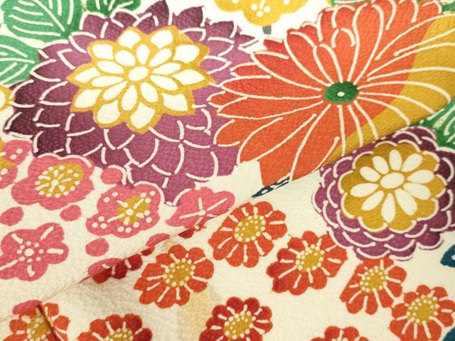 平和屋着物▽訪問着 単衣 型染 菊 枝梅 正絹 逸品 DABF3287op