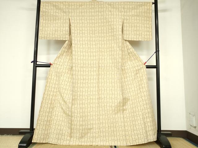 平和屋着物▽上質な紬 単衣 絣文様 正絹 逸品 DABF3290op