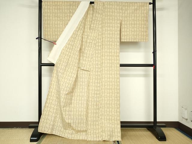 平和屋着物▽上質な紬 単衣 絣文様 正絹 逸品 DABF3290op