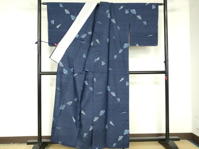 平和屋着物▽小千谷紬 単衣 番傘 正絹 逸品 DABF3292op