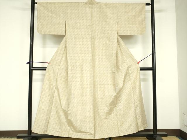 平和屋着物▽上質な紬 単衣 幾何学文様 正絹 逸品 DABF3295op