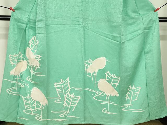 平和屋着物▽訪問着 単衣 刺繍 白鷺 シラサギ 金通し地 正絹 逸品 DABF3301op
