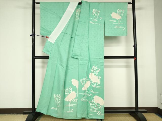 平和屋着物▽訪問着 単衣 刺繍 白鷺 シラサギ 金通し地 正絹 逸品 DABF3301op