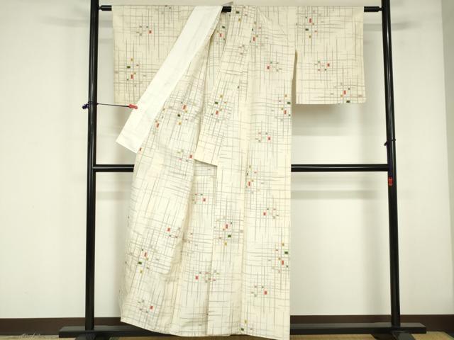 平和屋着物▽上質な紬 単衣 抽象文様 正絹 逸品 DABF3305op