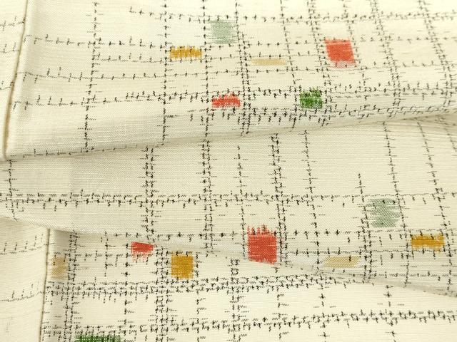 平和屋着物▽上質な紬 単衣 抽象文様 正絹 逸品 DABF3305op
