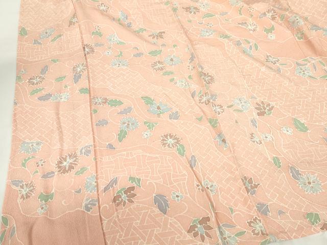 平和屋着物▽上質な小紋 単衣 更紗花文 鬼しぼ縮緬 正絹 逸品 DABF3307op