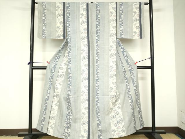 平和屋着物▽小千谷紬 単衣 花間道 正絹 逸品 DABF3309op