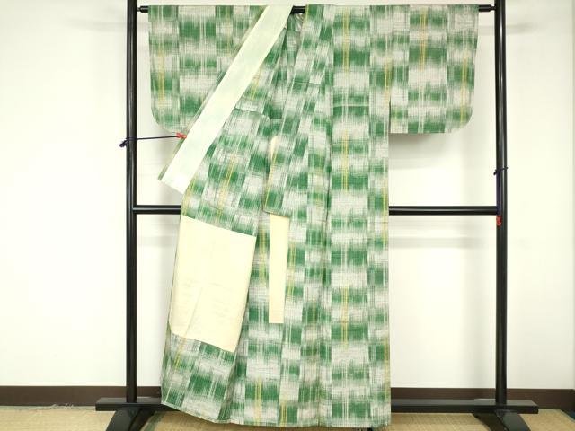 平和屋着物▽上質な紬 単衣 変わり横段文 正絹 逸品 DABF3311op