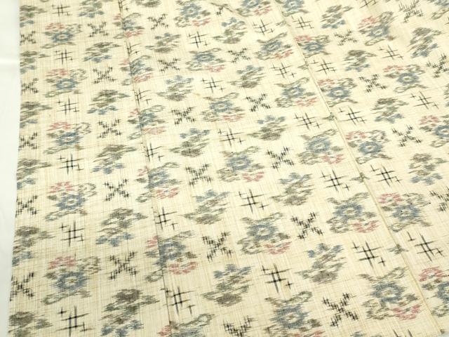 平和屋着物▽上質な紬 単衣 井絣 草花 正絹 逸品 DABF3316op