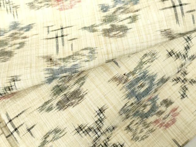 平和屋着物▽上質な紬 単衣 井絣 草花 正絹 逸品 DABF3316op