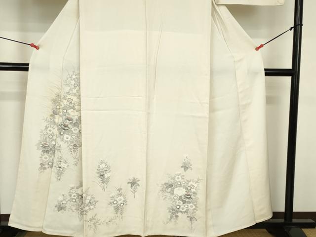 平和屋着物▽訪問着 単衣 手描き 草花 正絹 逸品 DABF3317op