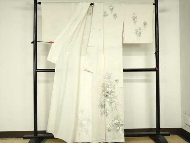 平和屋着物▽訪問着 単衣 手描き 草花 正絹 逸品 DABF3317op
