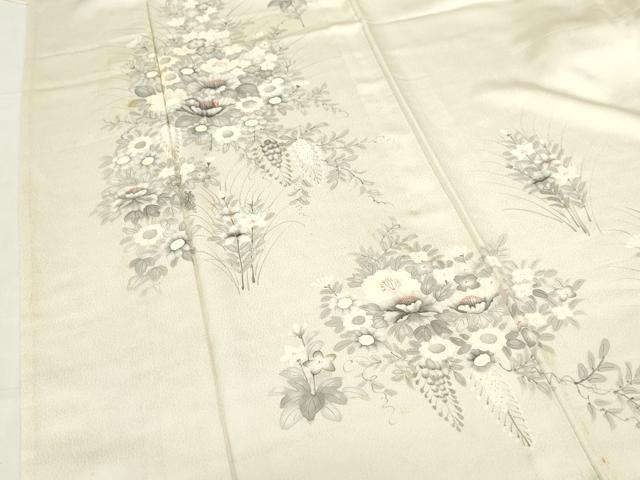 平和屋着物▽訪問着 単衣 手描き 草花 正絹 逸品 DABF3317op