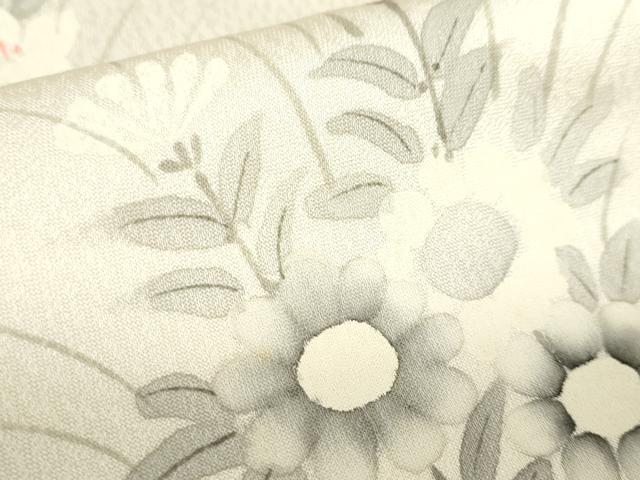 平和屋着物▽訪問着 単衣 手描き 草花 正絹 逸品 DABF3317op