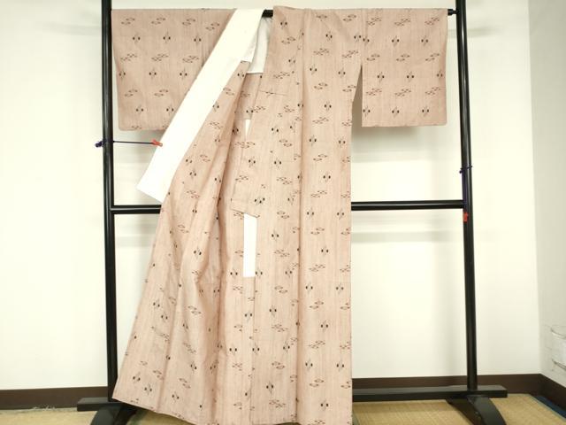 平和屋着物▽上質な紬 単衣 絣文様 正絹 逸品 DABF3318op