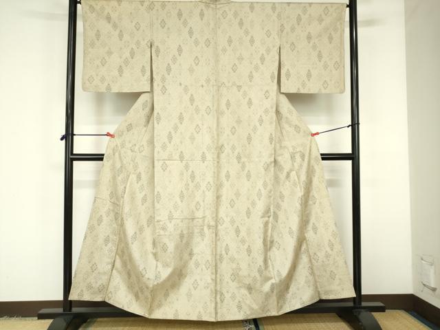 平和屋着物▽上質な紬 単衣 幾何学文様 正絹 逸品 DABF3319op